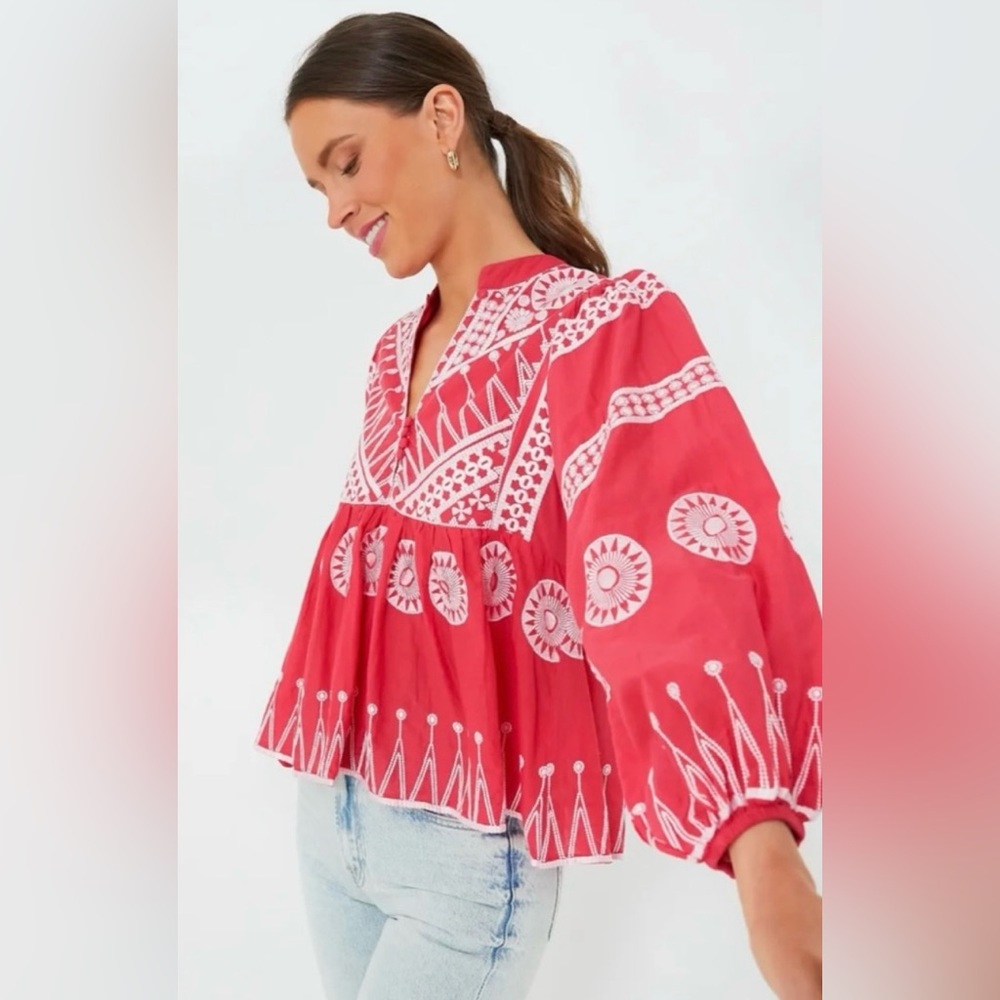 Oliphant Mandarin Balloon Sleeve Top - XS